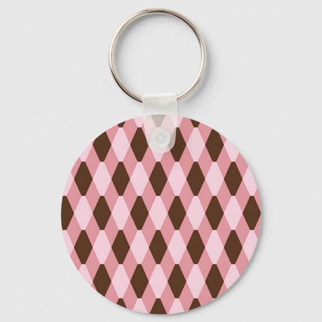 Pink Brown Harlequin Diamond Pattern Key Ring (Front)