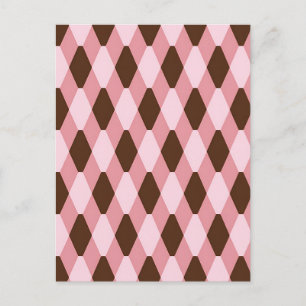 Pink Brown Harlequin Diamond Pattern Postcard