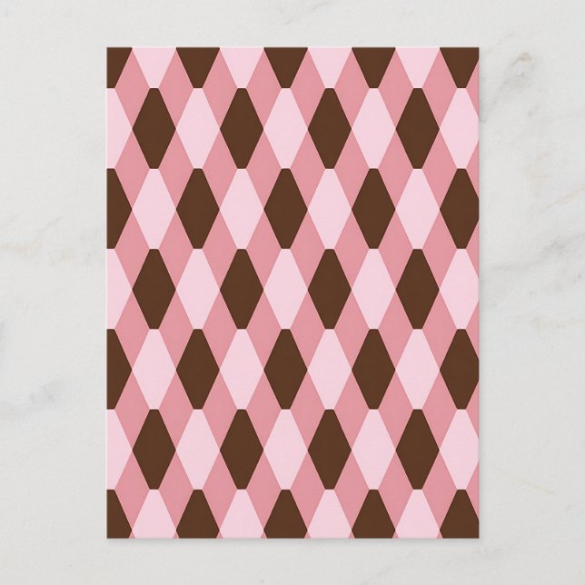 Pink Brown Harlequin Diamond Pattern Postcard (Front)