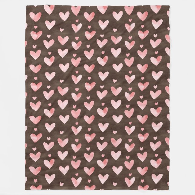 Pink Brown Hearts   Fleece Blanket (Front)
