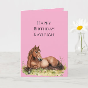 Pink Brown Horse Birthday Card