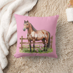 Pink Brown Horses Cushion