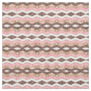 Pink Brown Ikat Zigzag Mosaic Pattern Fabric