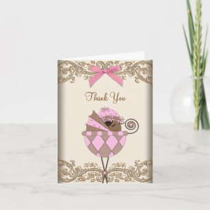 Pink Brown Lace Baby Shower Thank You Cards