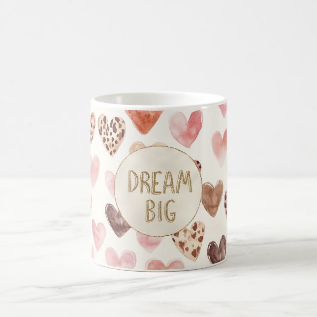 Pink Brown Leopard Hearts Gold Glitter Dream Coffee Mug (Center)
