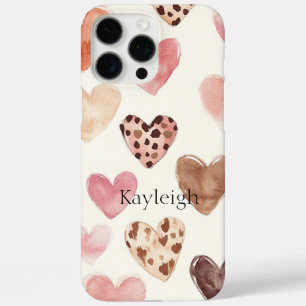 Pink Brown Leopard Print Hearts  iPhone 16 Pro Max Case