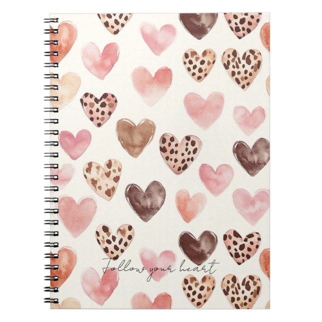 Pink Brown Leopard Print Hearts Notebook (Front)
