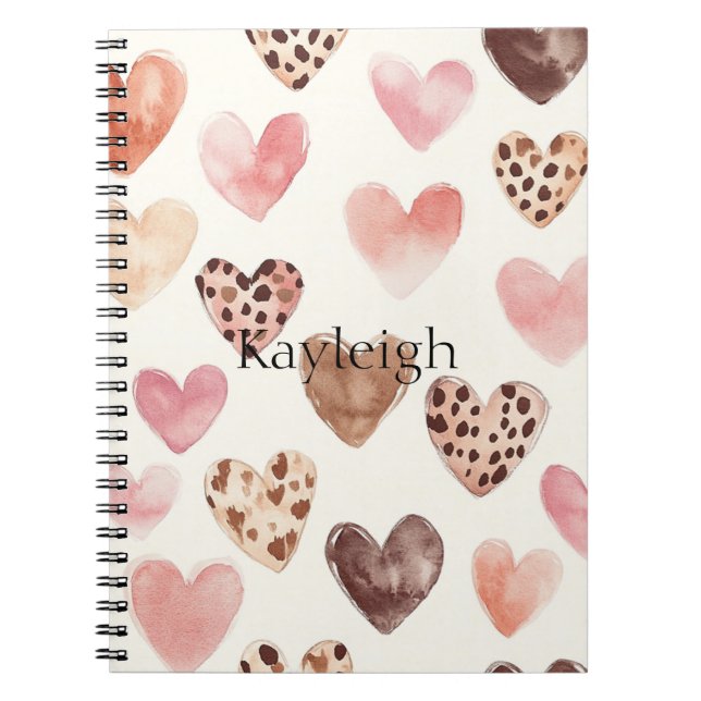 Pink Brown Leopard Print Hearts  Notebook (Front)