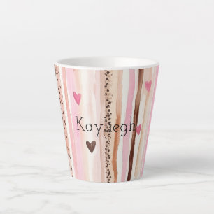 Pink Brown Leopard Print Hearts Stripes Birthday Latte Mug