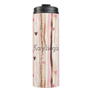 Pink Brown Leopard Print Hearts Stripes Birthday Thermal Tumbler