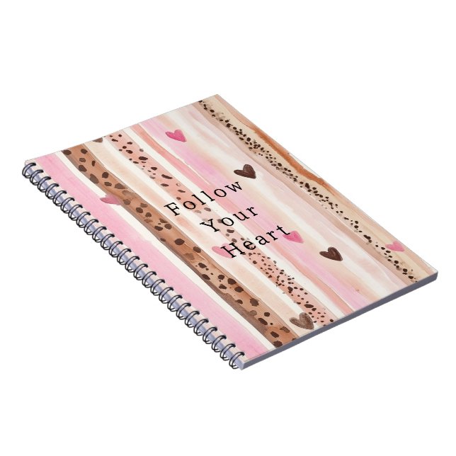Pink Brown Leopard Print Hearts Stripes Notebook (Right Side)