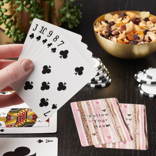 Pink Brown Leopard Print Hearts Stripes Playing Cards (In Situ)