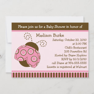 Pink & Brown Mod Ladybug Baby Shower Invitation