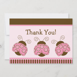 Pink & Brown Mod Ladybug Baby Shower Thank You Card