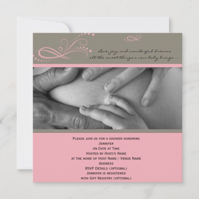 Pink Brown Modern Floral Baby Shower Invitation (Front)