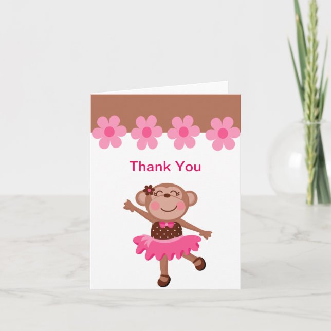 Pink & Brown Monkey Dancing in Tutu Girl Thank You (Front)