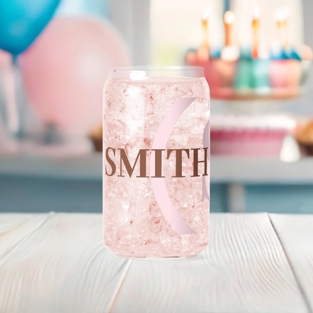 Pink Brown Monogram Name Can Glass (Insitu (Baby Shower))