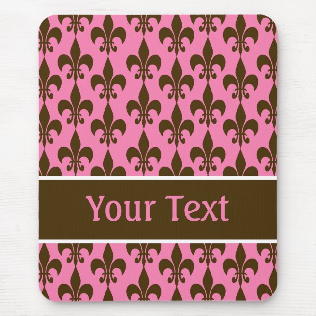 Pink Brown Personalised Fleur de Lis Mouse Pad (Front)