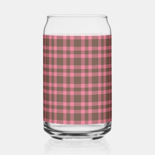 Pink Brown Plaid Pattern Can Glass