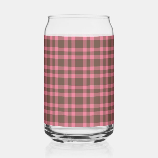 Pink Brown Plaid Pattern Can Glass (Front)