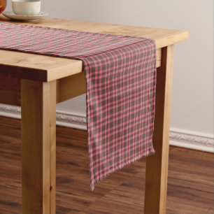 Pink Brown Plaid Pattern Medium Table Runner
