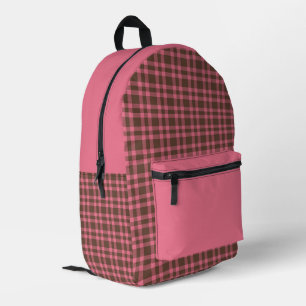 Pink Brown Plaid Pattern Printed Backpack