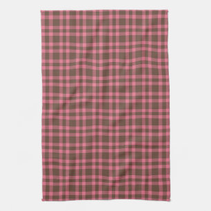 Pink Brown Plaid Pattern Tea Towel