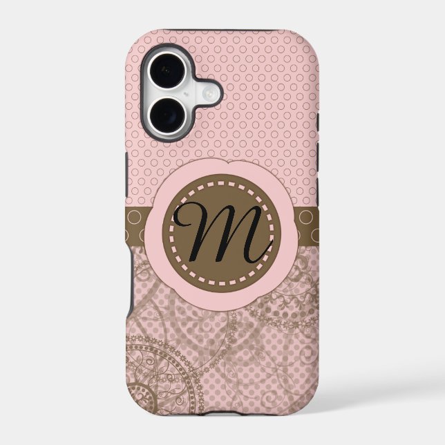 Pink & Brown Polka Dot Monogram Case (Back)