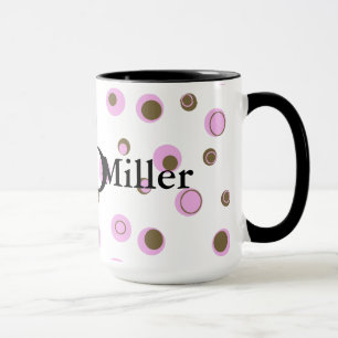 Pink Brown Polka Dots Monogrammed Mug