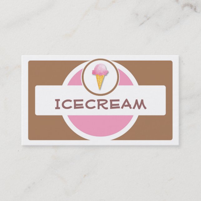 Pink brown retro simple icecream business cards (Front)