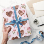 Pink Brown Roses Floral Hearts Wedding Wrapping Paper<br><div class="desc">Pink Brown Roses Floral Hearts Wedding</div>