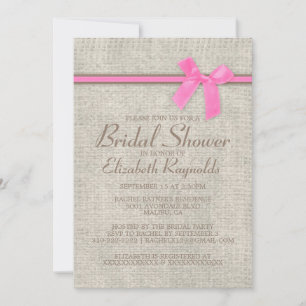 Pink Brown Rustic Burlap Bridal Shower Invitations