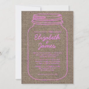 Pink & Brown Rustic Mason Jar Wedding Invitations