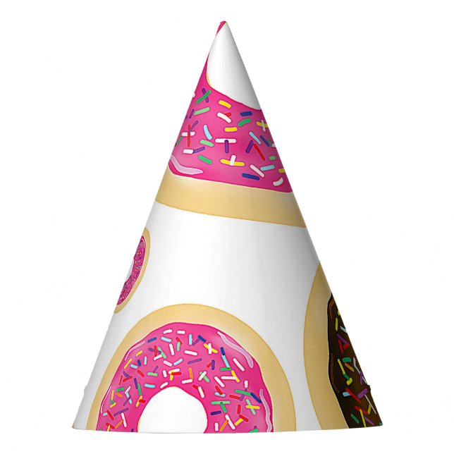 Pink & Brown Sprinkle Doughnuts Modern Birthday Pa Party Hat (Front)