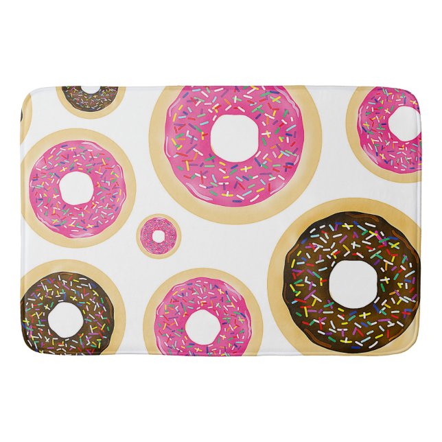 Pink & Brown Sprinkle Doughnuts Modern Fun Cute Bath Mat (Front)