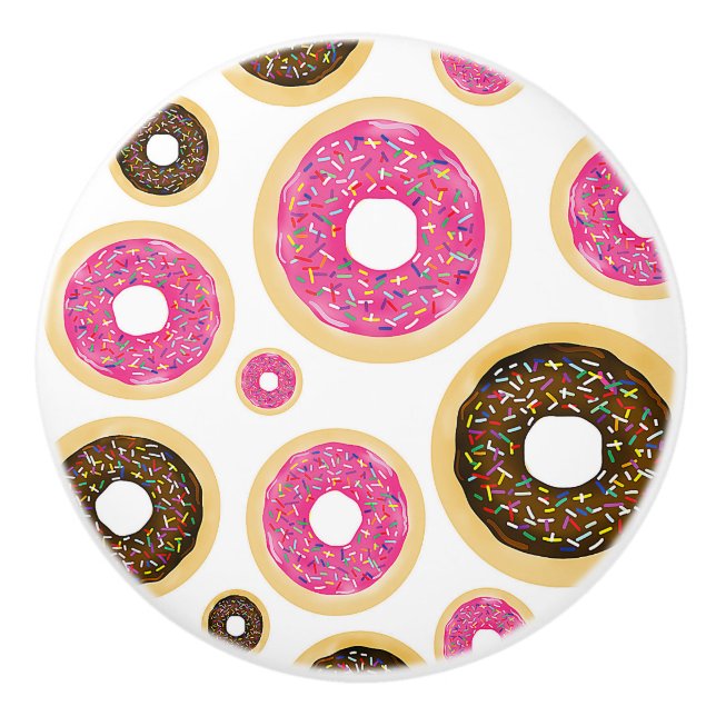 Pink & Brown Sprinkle Doughnuts Modern Fun Cute Ceramic Knob (Front)