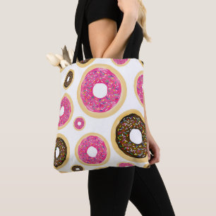 Pink & Brown Sprinkle Doughnuts Modern Fun Cute Tote Bag