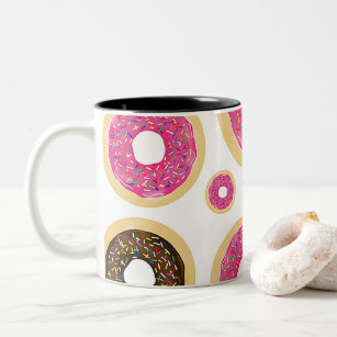 Pink & Brown Sprinkle Doughnuts Modern Fun Cute Two-Tone Coffee Mug