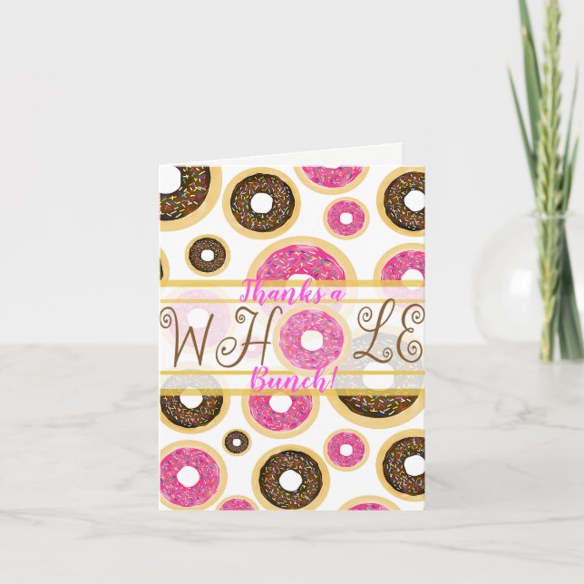 Pink & Brown Sprinkle Doughnuts Modern Thank You C Card (Front)