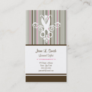 Pink/Brown Stripe Scissors Appointment Card