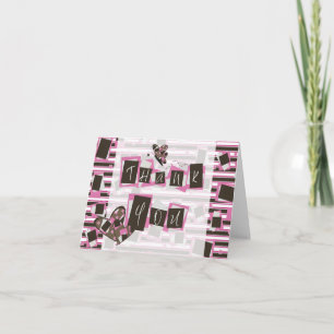 Pink Brown Striped Feminine Thank You Card