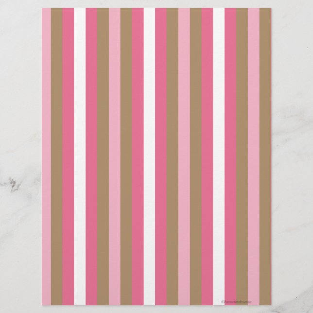 Pink Brown Striped Scrapbook Paper (Front)