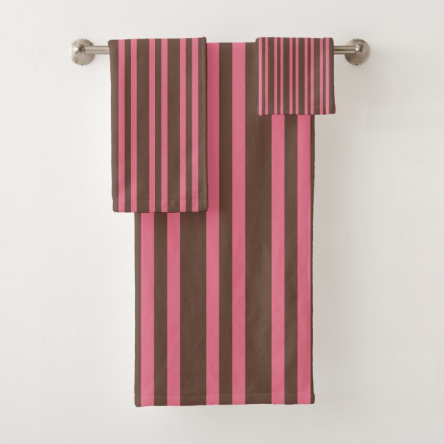 Pink Brown Stripes Seamless Pattern Bath Towel Set (Insitu)