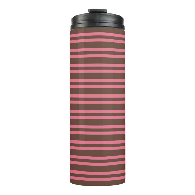 Pink Brown Stripes Seamless Pattern Thermal Tumbler (Front)