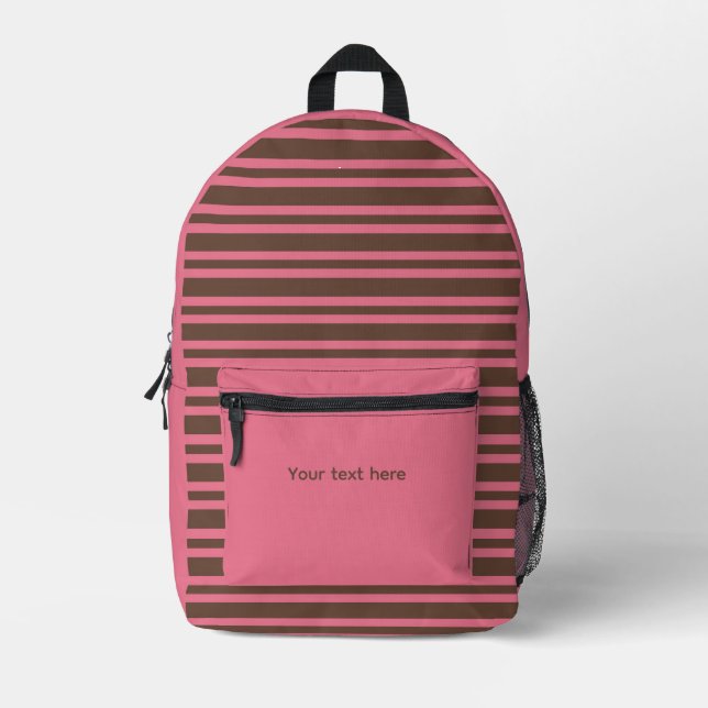 Pink Brown Stripes Seamless Personalize Pattern Printed Backpack (Front)