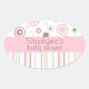 Pink Brown Sweet Girl Polka Dot Baby Shower Oval Sticker