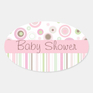Pink Brown Sweet Girl Polka Dot Baby Shower Oval Sticker