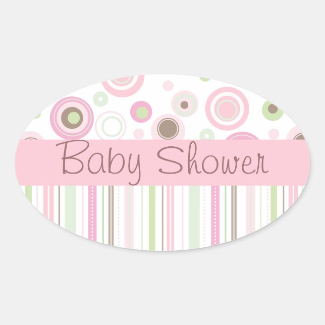 Pink Brown Sweet Girl Polka Dot Baby Shower Oval Sticker (Front)