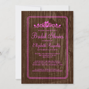 Pink Brown Vintage Barn Wood Bridal Shower Invites