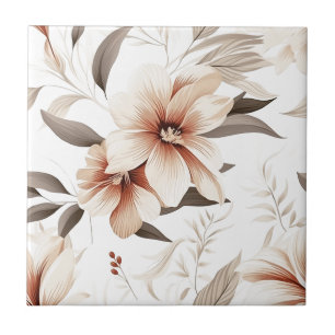 Pink Brown Watercolor Wildflower Ceramic Tile